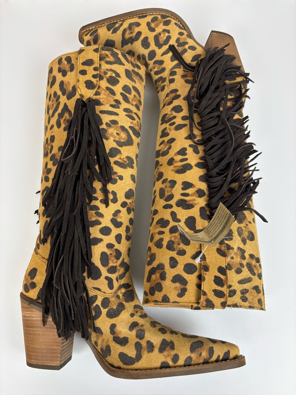 Dingo Twisted Leopard Fringe Suede Western Cowboy Boots Size 10 NIB - Picture 8 of 17
